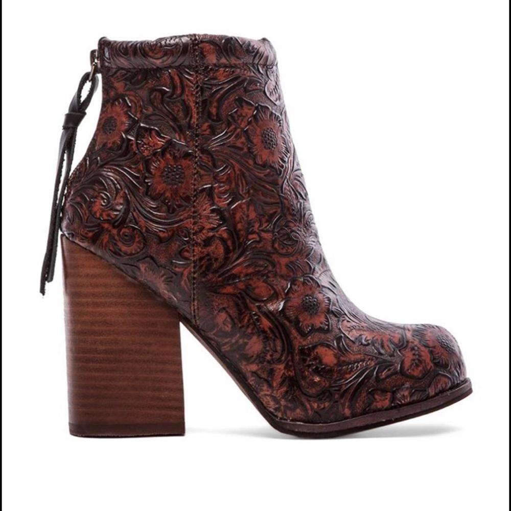 Jeffrey Campbell Rumble Bootie in Wine Embossed